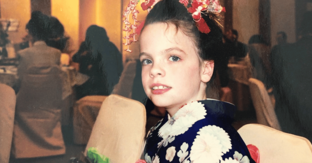 childhood photo of kyla in a kimono